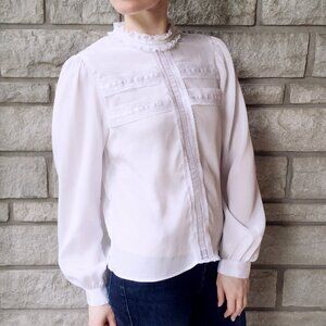 Vintage Lacey White Chiffon Secretary Blouse